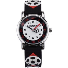 Zeiger kinderhorloge - Zwarte band - 3D voetbal - Analoog quartz