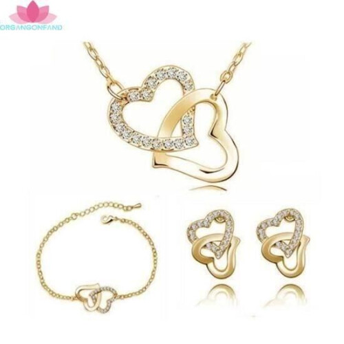 Conjunto de joyas - Mujer - Oro - Corazones - Cristales - Chic