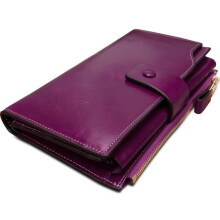 Cartera Yaluxe de gran capacidad con cremallera para mujer, lujosa piel de becerro auténtica encerada, color morado