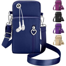 Schoudertas - OXFORD - Klein telefoontasje voor dames - Oxford-stof - Hoofdtelefoonaansluiting - Donkerblauwe kleur