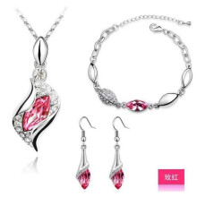 Conjunto de joyería para mujer - Cristal rosa - Plata 925 - Collar, pulsera, pendientes