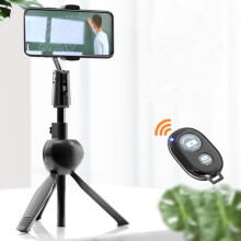 Tripé Bluetooth para Smartphone, Bastão de Selfie, Suporte para Smartphone, Ajustável em 360 - Preto - Amoupanda