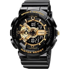 Waterdicht digitaal horloge voor jongens, geschikt voor buitensporten, met lichtgevende quartz details, zwart/goud, het perfecte cadeau.