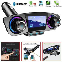 Transmissor FM Bluetooth ZGEER para carro com adaptador, duas portas USB, visor LED e viva-voz.