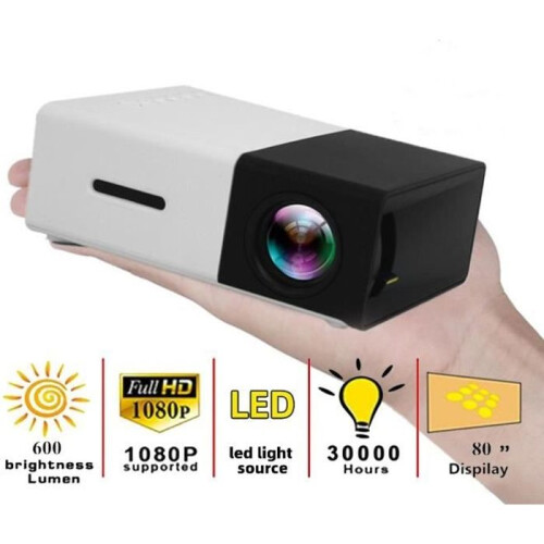 Mini-projector 1080p, draagbare thuisbioscoopprojector, compatibel met HDMI/USB/AV/computer, zwart