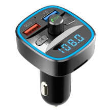 Transmissor FM Bluetooth 5.0 - Não especificado - Modulador mãos-livres - QC3.0 - Carregador USB duplo - Preto