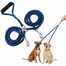Guinzaglio doppio per cani - Non specificato - 1,4 m - Nylon - Nero e blu - Multiposizione