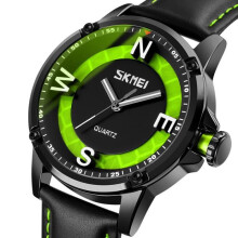 Orologi da polso da uomo SKMEI 3D con quadrante grande, luminosi, al quarzo, casual, con cinturino in pelle, impermeabili
