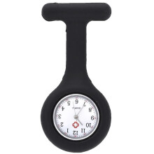 Siliconen quartzhorloge voor verpleegkundigen en artsen met clip en broche, zwart