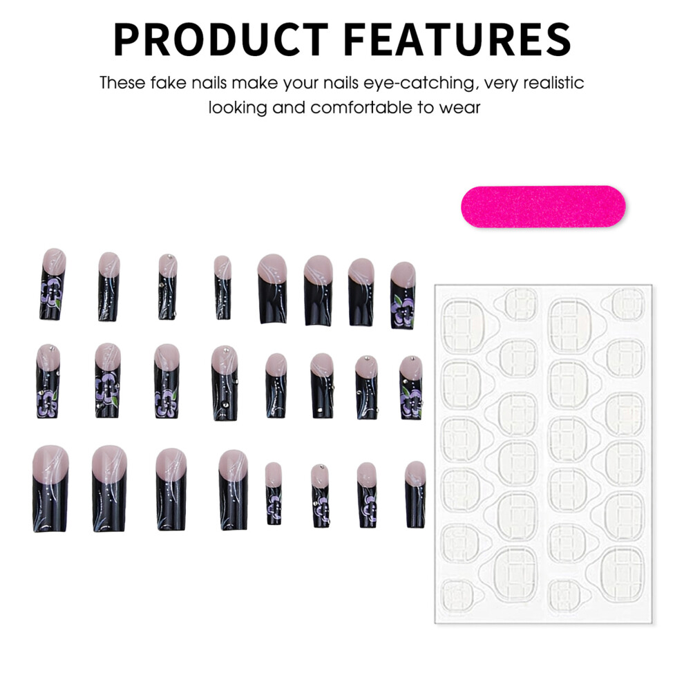 Penghui-Toys Black 24Pcs Tip Fake Nails For Dating & Travel