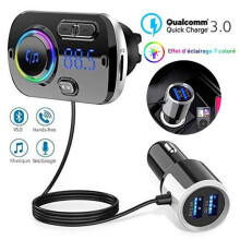 Transmissor FM Bluetooth 5.0 para carro com adaptador QC3.0, chamadas em modo mãos-livres, 7 luzes coloridas, compatível com Siri (Novo 2019)
