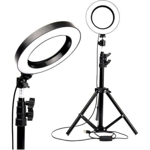 Ring Light de 26 cm com tripé, suporte para celular e controle remoto, 3 modos de iluminação.
