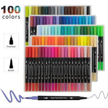 Caneta Marcadora Colorida - Cores Não Especificadas - 100 Cores - Ponta Fina - Canetas Duplas - Opacas