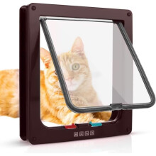 Geluidsarm kattenluik met 4-weg magnetische sluiting, dubbel slot, 19 x 20 x 5,4 cm - Bruin
