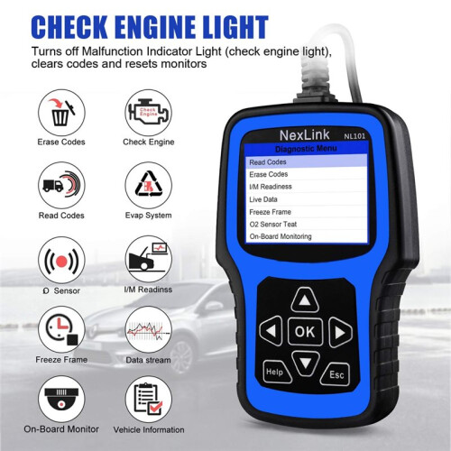 NL101 OBD Scanner EOBD Code Reader with Battery Tester Check Engine Code Reader 2.4'' Screen for Car Light Duty Vehicles 2