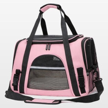 Bolsa de transporte para cães e gatos com tapete de pelúcia - Tecido Oxford - 43 x 25 x 28 cm - Rosa