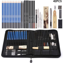 Juego de 42 lápices profesionales para dibujar y esbozar: con estuche, herramientas y borrador, ideal para artistas.