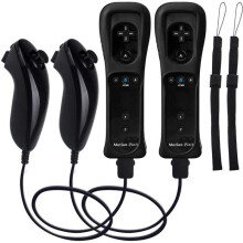 Mando Wii - Compatible con Nintendo - 2 mandos - Sensor de movimiento - 2 Nunchucks - Negro