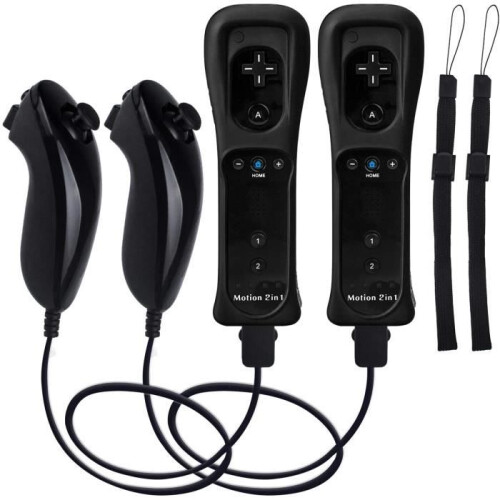 Wii-controller - Compatibel met Nintendo - 2 afstandsbedieningen - Bewegingssensor - 2 Nunchucks - Zwart