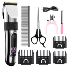 Cortapelos profesional inalámbrico desmontable IPX7 para perros, cuchillas de cerámica, pantalla LCD y carga rápida.