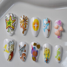 (XS) Color Block Rhinestone Press On Nails - 10pcs