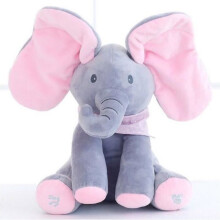 Brinquedo de pelúcia musical e cantante para crianças, elefante, esconde-esconde elétrico (cinza e rosa)