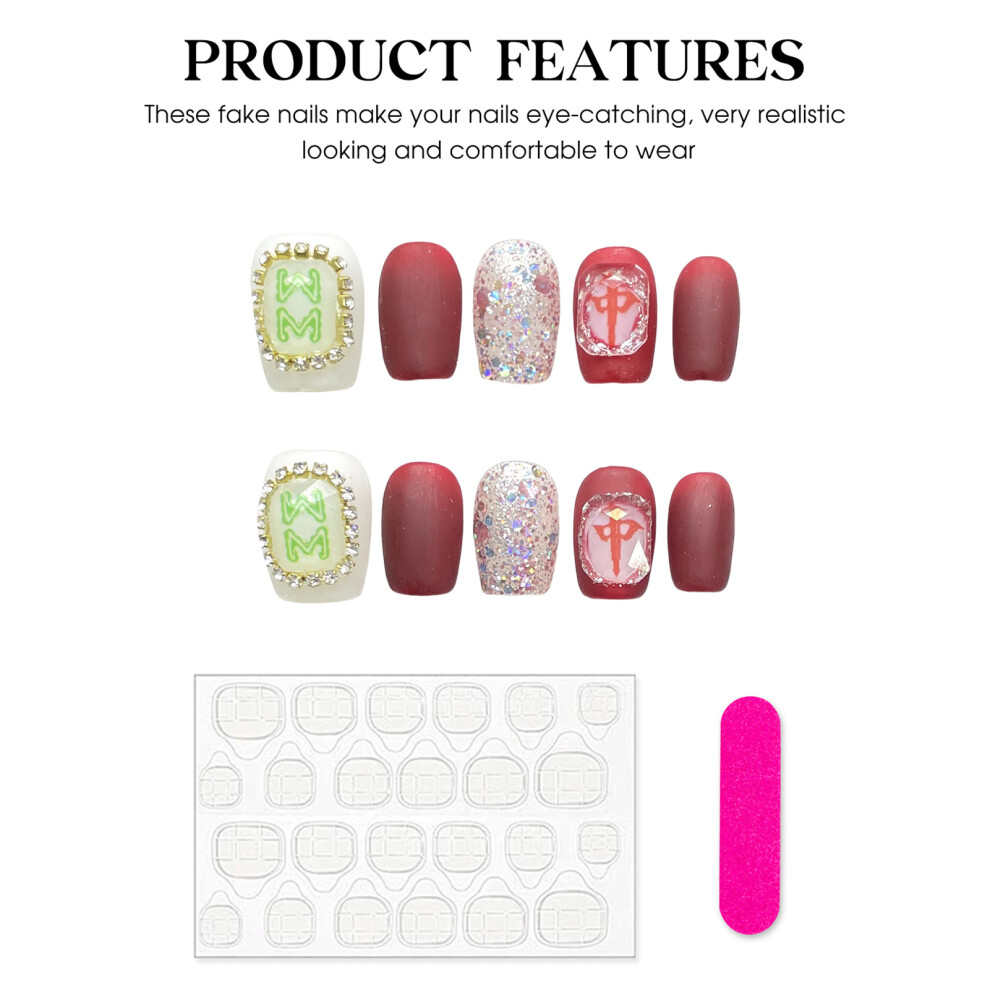 Dachuang Beauty (M) Glitter False Nails, Long Lasting & Waterproof