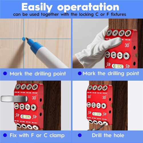 Multi Angle Drill Guide Jig 30 45 90 Degree with 4 Drill Bits,Portable Drill Guide for Straight Hole and Angle Hole 2