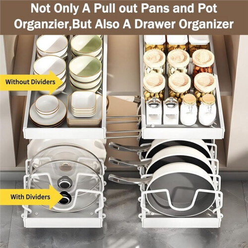 Pull Out Cabinet Organizer for Pots, Pans, and Lids with Adjustable Dividers Pots Pans Organizer 2