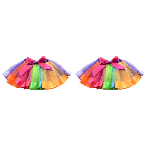 2Pièces Jupe Tutu Multicouche Arc-En- Tulle Élastique 1