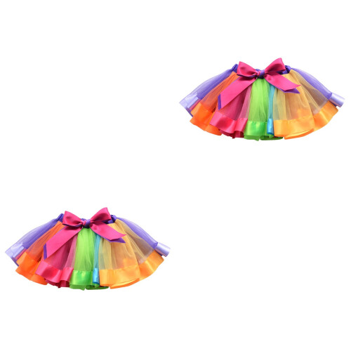 2Pièces Jupe Tutu Multicouche Arc-En- Tulle Élastique 2