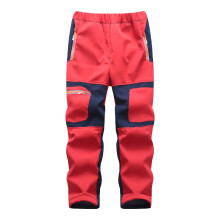 Patchwork Ski Pants For Kids Unisex Red 7 Years Warm Thickened Pocket Casual Winter