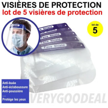 Paquete de 5 viseras protectoras antivaho reutilizables y a prueba de polvo para ojos y cara.