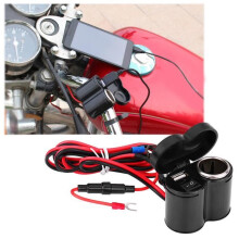 Toma de encendedor de motocicleta negra, 12-45 V, carga USB, carcasa ABS para teléfonos y tabletas HB057