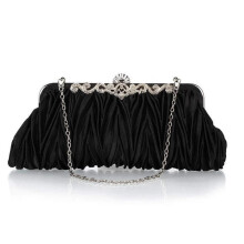 Bolsa de noite feminina Vococal vintage em cetim preto plissado