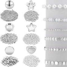 Kit de 1200 piezas para hacer joyas, pulseras, collares, cuentas de plástico chapadas, manualidades, regalo para niñas, Navidad, plata
