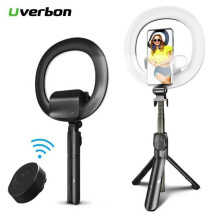 UVERBON Selfie Stick with Light, Extendable Bluetooth Tripod with Detachable Remote Control