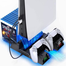 PS5-oplader met ventilator voor PlayStation 5, PS5-controlleroplader met led-indicator, laadstation