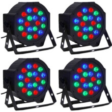 Conjunto de 4 refletores LED RGB PAR 64 DMX para festas e DJs, 18x3W