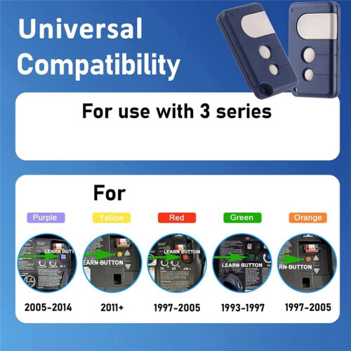 3pcs Garage Door Remote 433.92mhz,3-Button Opener Control Compatible with Multiple Models