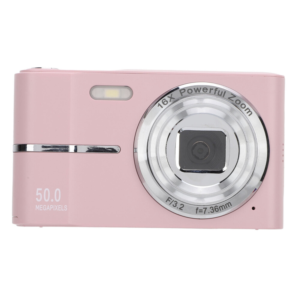 FHD 1080P 50MP Pocket Digital Camera 16X Zoom Pink, 2.4" TFT Screen