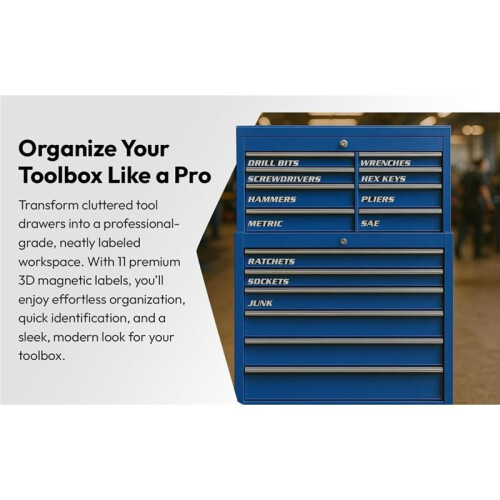 Toolbox Drawer Tags, 3D Magnetic Tool Box Labels, 11 Pieces, Reusable Toolbox Organization Stickers, Embedded Magnet 2