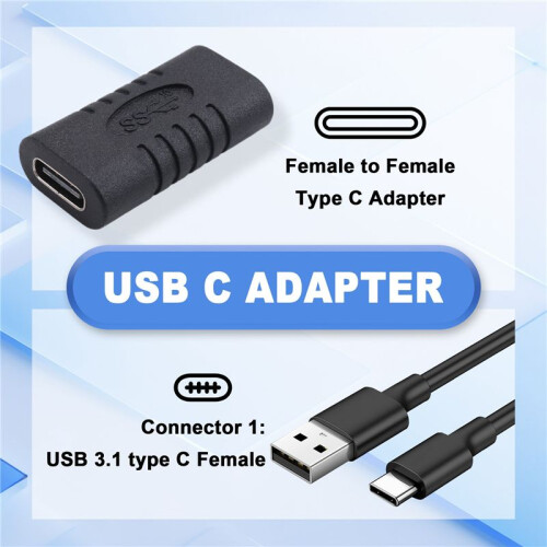 USB C Adapter Female to Female Type C Adapter Straight Tiny USB-C Adaptor USB 3.1 Type-C Connector Converter 2