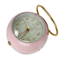 Reloj de escritorio de metal rosa, pequeño, silencioso, con pila AA