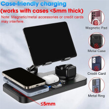 6 in 1 Wireless Charger with Stand, Clock & 7-Color Ambient Light, Charger for /IWatch/AirPods Black