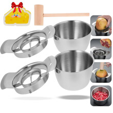 Stainless Steel Pomegranate Deseeder Tool with NonSlip Base, Cutter, Bowl and Wooden Hammer