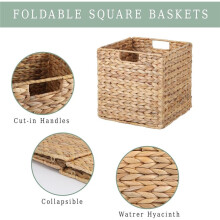 1 Pcs Storage Basket, Water Hyacinth Hand-Knitting Storage Baskets, Convenient Square Wicker Baskets Storage Bins