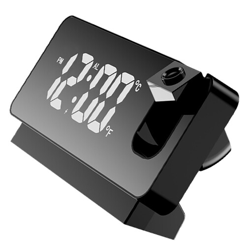 Large Projection Alarm Clock, USB Bedside, Silent, 176x98mm Black