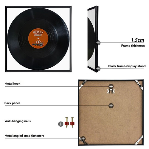 Conjunto de 4 Molduras para Discos de Vinil 12,5x12,5 Polegadas com Acabamento Brilhante - Perfeitas para Capas de LPs de Vinil 2