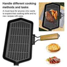 Cast Iron Grill Pan with Handle Steak Pan for Induction Cooker Frying Pan for Outdoor Hiking Picnic Cooking